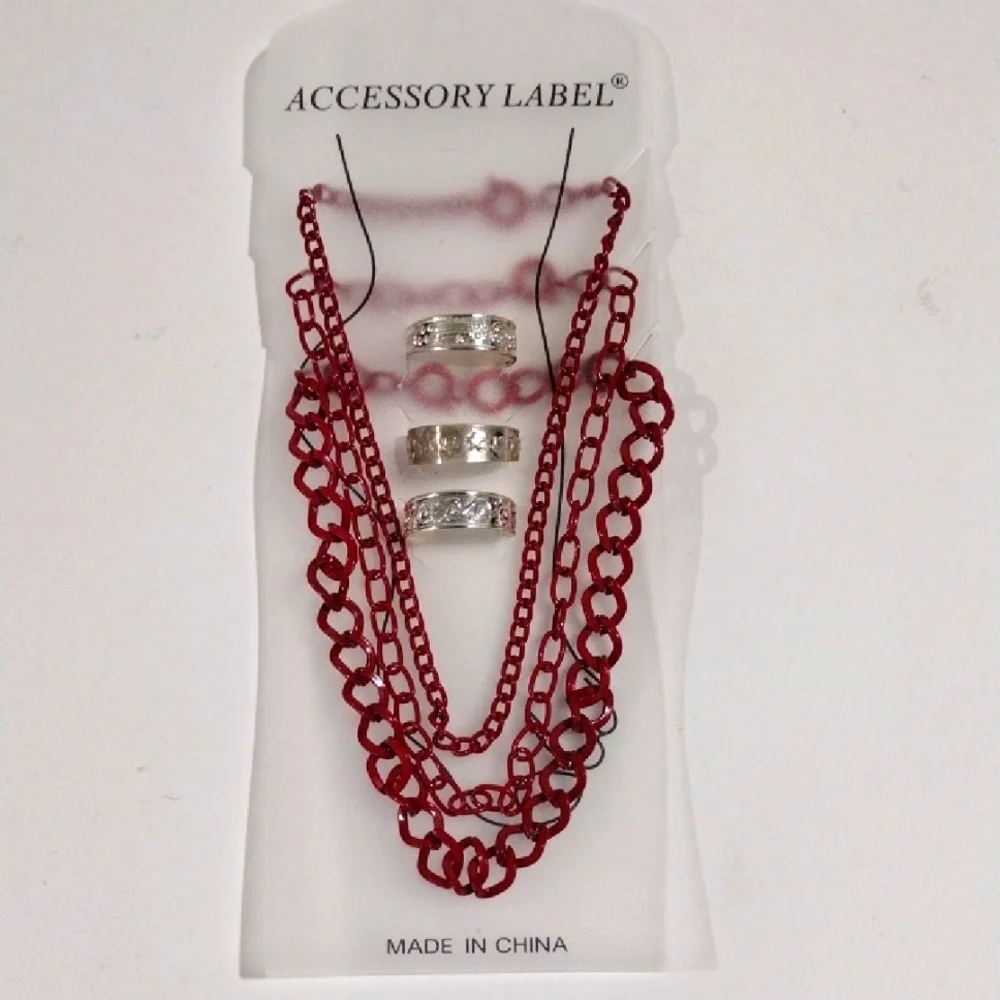 Red Adjustable 3-Piece Anklet Set  + 3 Silver Toe Rings – Trendy Summer Jewelry